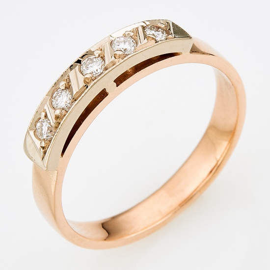 Кольцо из комбинированного золота 583 пробы c 5 бриллиантами, Л58034240 за 20940