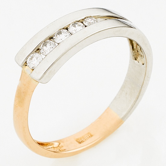 Кольцо из комбинированного золота 585 пробы c 5 бриллиантами, Л45064496 за 17 600 ₽