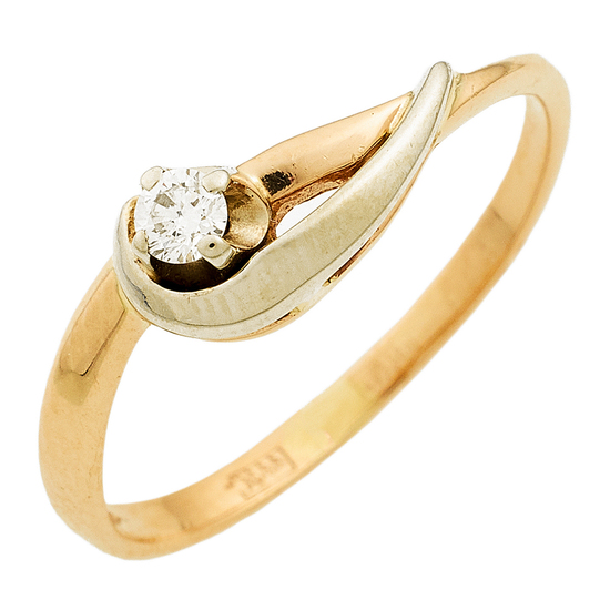 Кольцо из комбинированного золота 585 пробы c 1 бриллиантом, Л16149241 за 11100