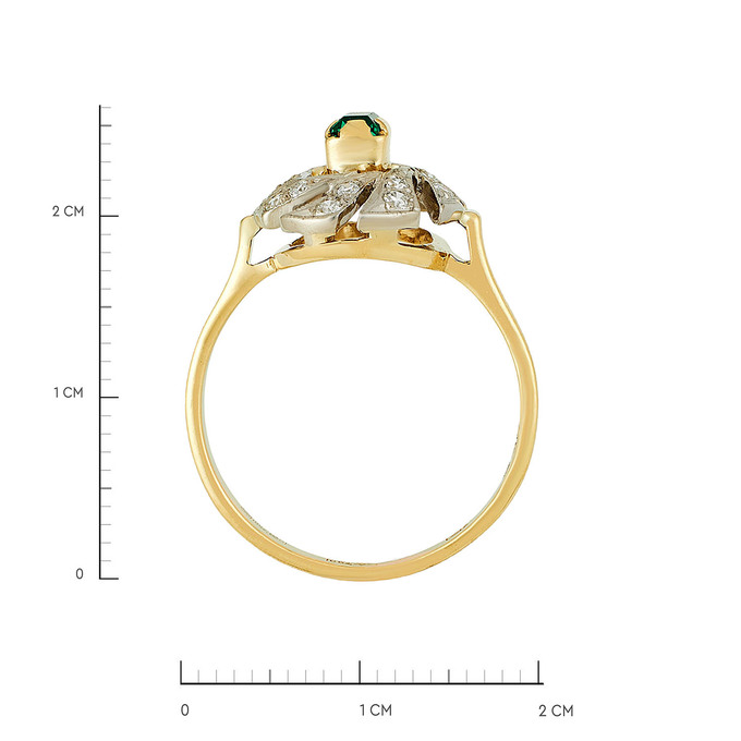 Кольцо из золота 750 пробы c бриллиантами и синтетическим изумрудом