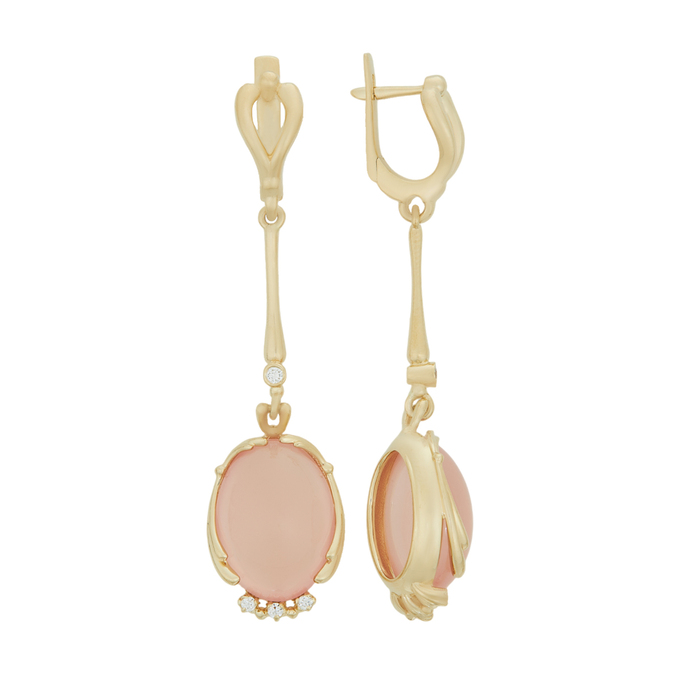 Серьги из золота 585 пробы c бриллиантами и розовыми кварцами, Ц О007 0508 за 125000