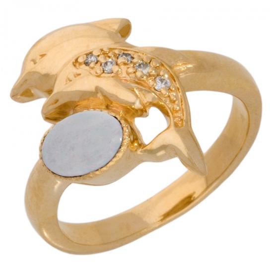 Кольцо из желтого золота 585 пробы c 5 бриллиантами и 1 опалом