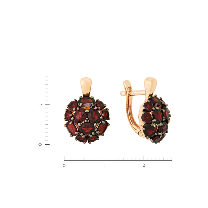 Серьги из красного золота 585 пробы c 24 гранатами