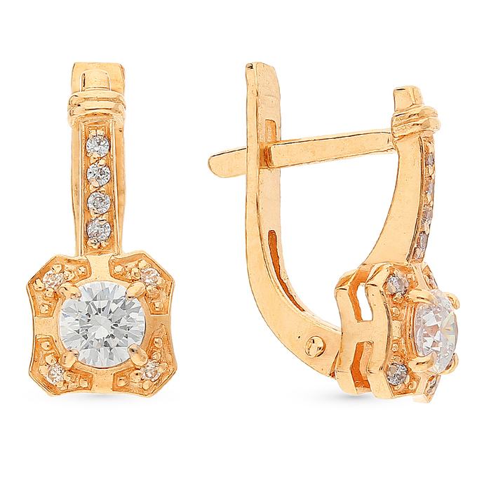 Серьги из красного золота 585 пробы c фианитами
