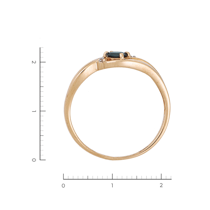 Кольцо из красного золота 585 пробы c 2 бриллиантами и 1 сапфиром, Л 2414 3187 за 21350
