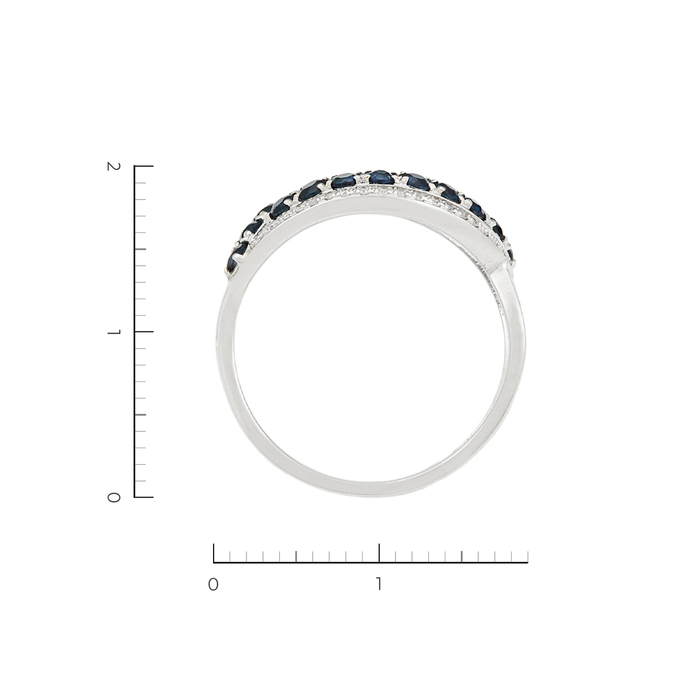 Кольцо из белого золота 585 пробы c 33 бриллиантами и 19 сапфирами