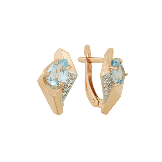 Серьги из золота 585 пробы c топазами и фианитами