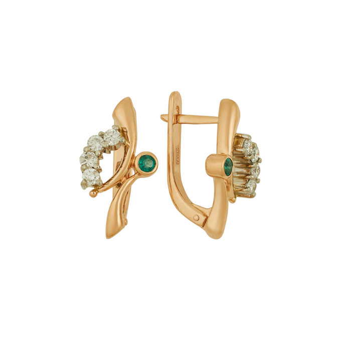 Серьги из золота 585 пробы c бриллиантами и изумрудами