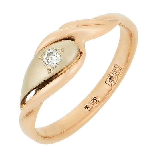 Кольцо из комбинированного золота 585 пробы c 1 бриллиантом, Л63007039 за 24400