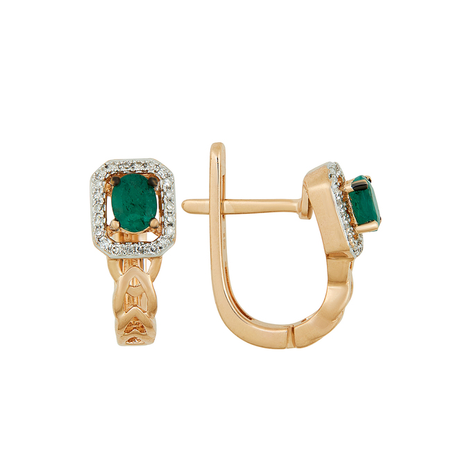 Серьги из золота 585 пробы c изумрудами и бриллиантами, Ц О007 0842 за 37600