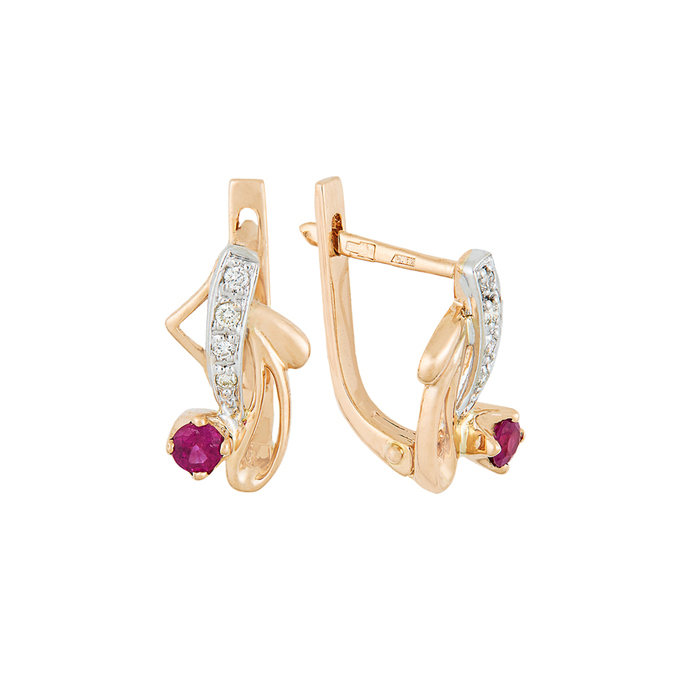 Серьги из золота 585 пробы c рубинами и бриллиантами, Л 0514 1865 за 34000