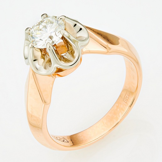 Кольцо из комбинированного золота 583 пробы c 1 бриллиантом Л58035444 фото 1