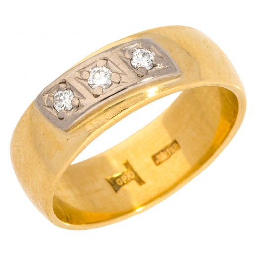 Кольцо обручальное из комбинированного золота 750 пробы c 3 бриллиантами 002135 фото 1