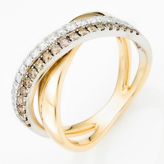 Кольцо из комбинированного золота 585 пробы c 40 бриллиантами, Л43053662 за 40 720 ₽
