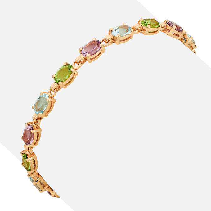 Браслет из золота 585 пробы c топазами, хризолитами и аметистами, Л 3014 8014 за 139120