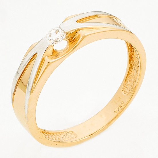 Кольцо из комбинированного золота 585 пробы c 1 бриллиантом, Л39100339 за 10325