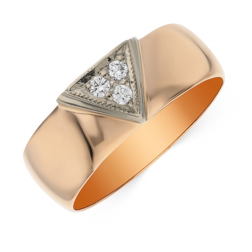 Кольцо обручальное из комбинированного золота 585 пробы c 3 бриллиантами 061573 фото 1