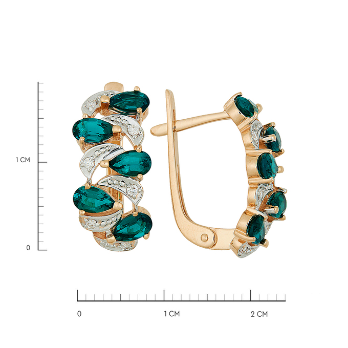 Серьги из золота 585 пробы c бриллиантами и синтетическими изумрудами, Л 2908 6660 за 53120