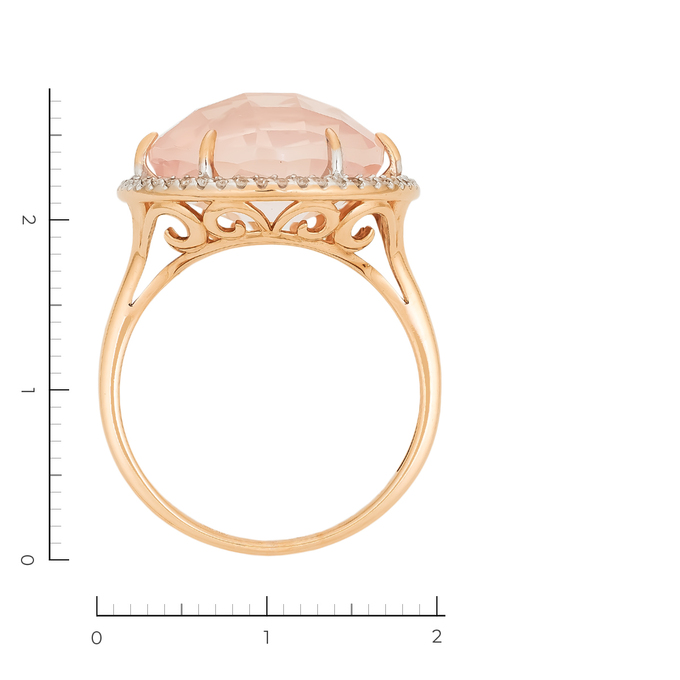 Кольцо из золота 585 пробы c 46 бриллиантами и 1 роз. кварцем, Л 2010 3835 за 47120