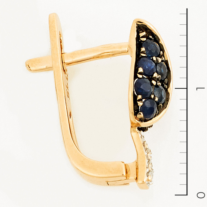 Серьги из красного золота 585 пробы c 18 сапфирами и 10 бриллиантами
