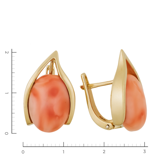 Серьги из желтого золота 585 пробы c 2 кораллами, Л76011290 за 54530