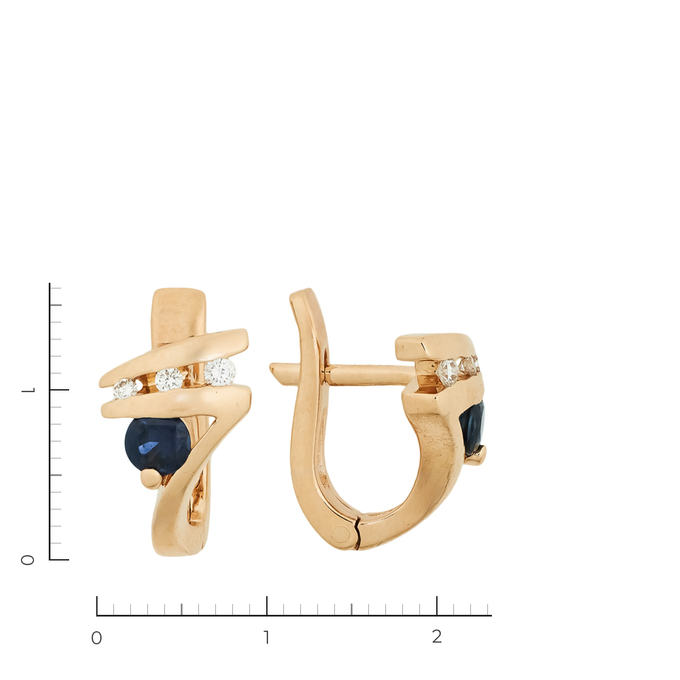 Серьги из золота 585 пробы c 6 бриллиантами и 2 сапфирами