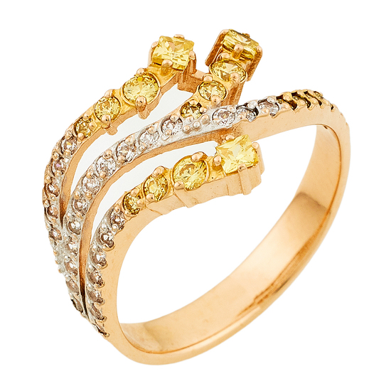 Кольцо из красного золота 585 пробы c камнями синтетическими и фианитами, Л46083735 за 8840