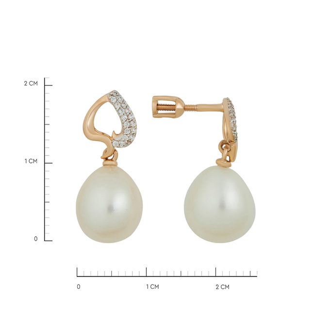 Серьги из золота 585 пробы c фианитами и культивированным жемчугом, Л 7601 6696 за 46560