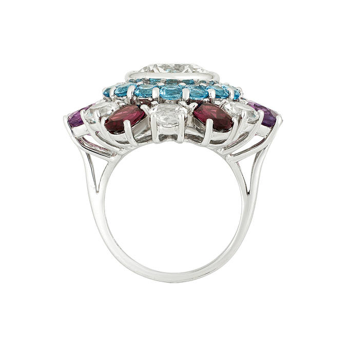 Кольцо из золота 585 пробы c топазами, аметистами и родолитами, Л 2810 8985 за 105000