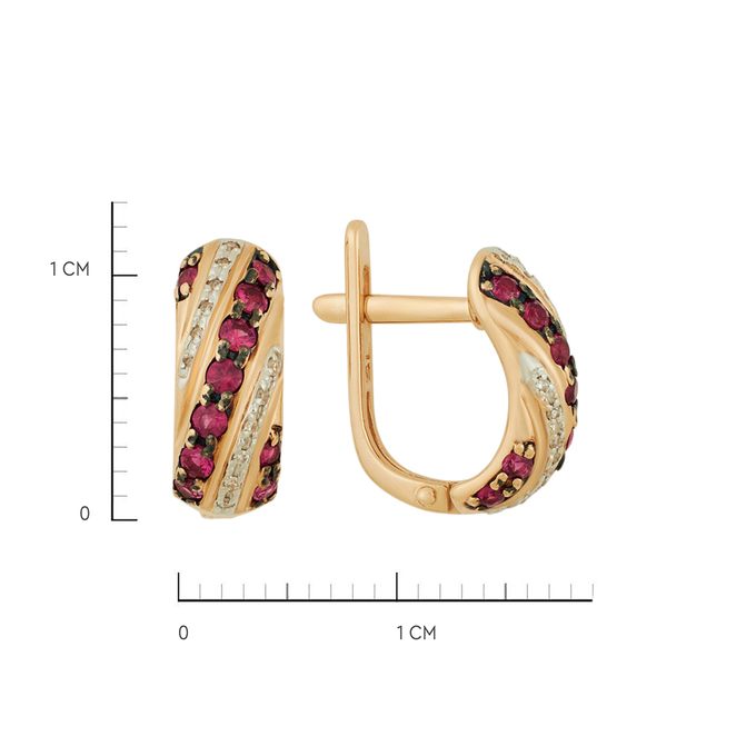 Серьги из золота 585 пробы c рубинами и бриллиантами, Ц О007 2004 за 40320