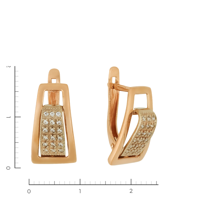 Серьги из комбинированного золота 585 пробы c 36 фианитами