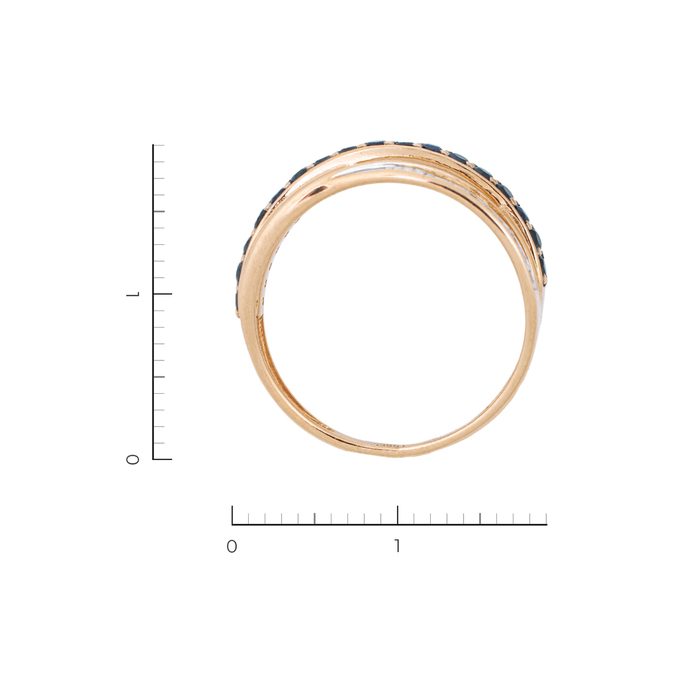 Кольцо из комбинированного золота 585 пробы c 14 бриллиантами и 17 сапфирами, Л 5703 2287 за 17430