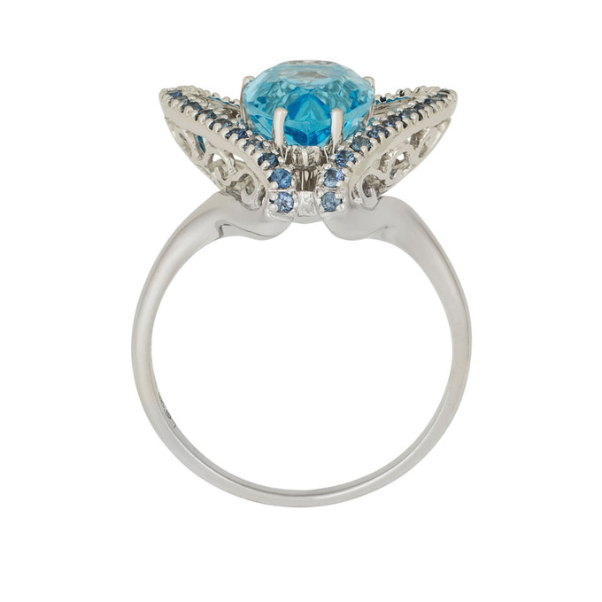 Кольцо из золота 585 пробы c топазом, цветными сапфирами и бриллиантами