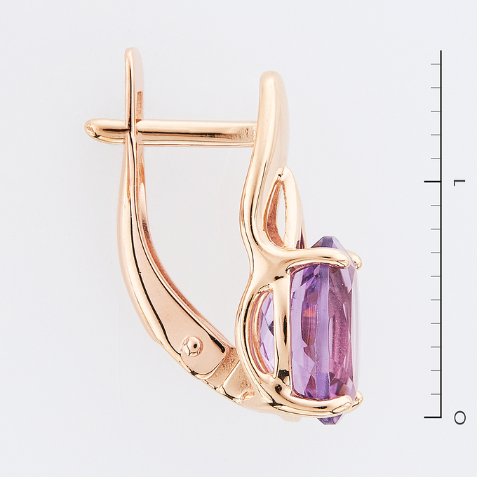 Серьги из красного золота 585 пробы c 2 аметистами