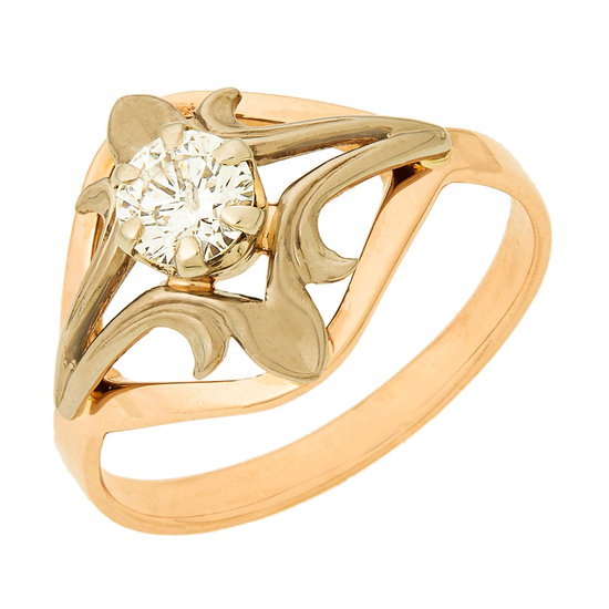 Кольцо из комбинированного золота 583 пробы c 1 бриллиантом, Л76010245 за 83650