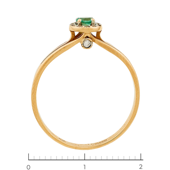 Кольцо из комбинированного золота 585 пробы c 14 бриллиантами и 1 изумрудом, Л19107591 за 10000