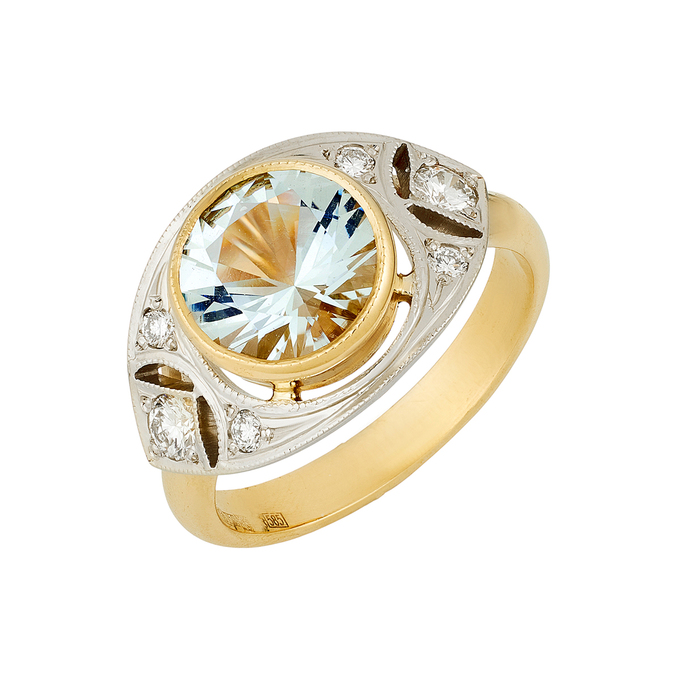 Кольцо из золота 750 пробы c аквамарином и бриллиантами, Л 6001 8372 за 98000