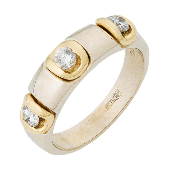 Кольцо из комбинированного золота 750 пробы c 3 бриллиантами, Л29123717 за 73430