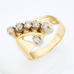 Кольцо из комбинированного золота 750 пробы c 6 бриллиантами, 139896 за 61 520 ₽