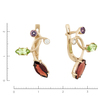 Серьги из красного золота 585 пробы c 2 гранатами и 2 хризолитами и 2 аметистами и 2 фианитами