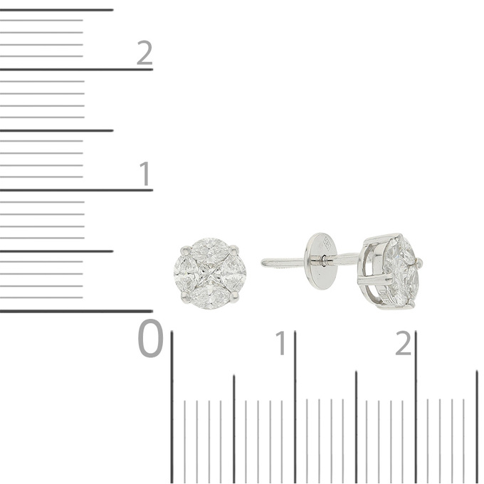 Серьги-пусеты золото, 585, 3 к.,1,49 гр. (чистый вес 1,49 гр.) со следами износа; 8 Бриллиант М55 4/5 вес 0,52 ct, 2 Бриллиант П65 4/5 вес 0,1 ct