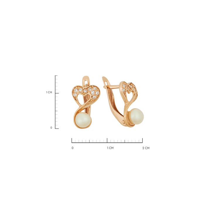 Серьги из золота 585 пробы c культ. жемчугом и фианитами, Л 7303 0328 за 21280