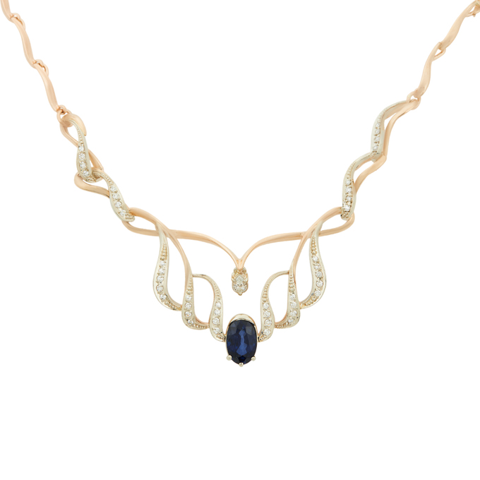 Колье из золота 585 пробы c диффузионным сапфиром и бриллиантами, Л 2811 6741 за 220000