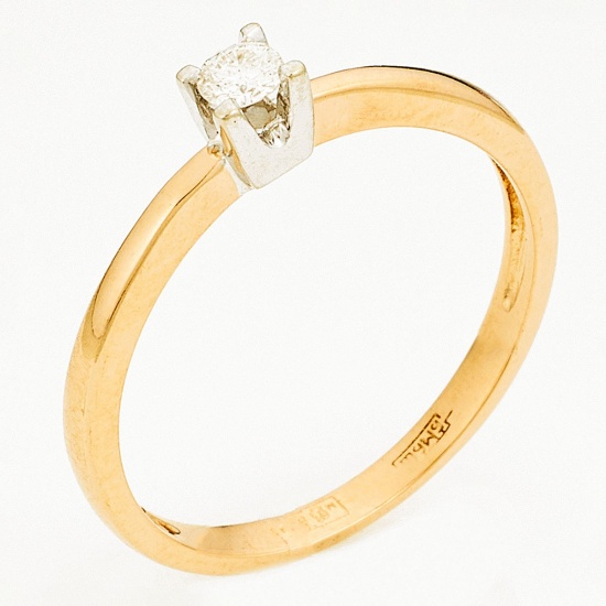 Кольцо из комбинированного золота 585 пробы c 1 бриллиантом, Л52068086 за 11100
