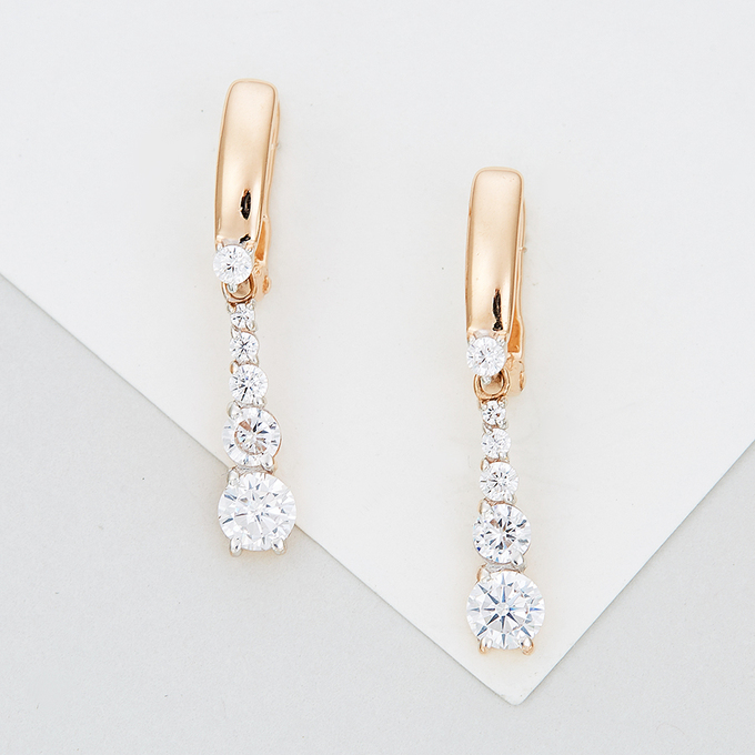 Серьги из красного золота 585 пробы c фианитами