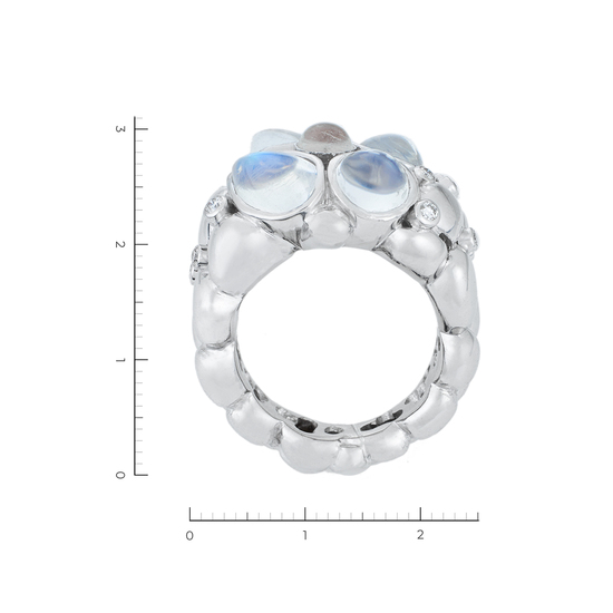 Кольцо из белого золота 750 пробы c 11 бриллиантами и 5 лунными камнями, Л31124005 за 209000