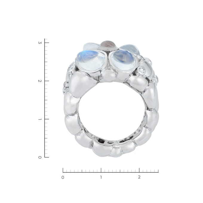 Кольцо из белого золота 750 пробы c 11 бриллиантами и 5 лунными камнями, Л 3112 4005 за 209000