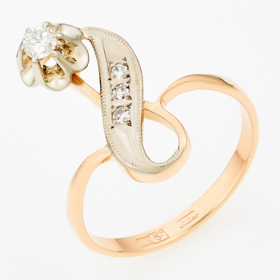 Кольцо из комбинированного золота 583 пробы c 4 бриллиантами