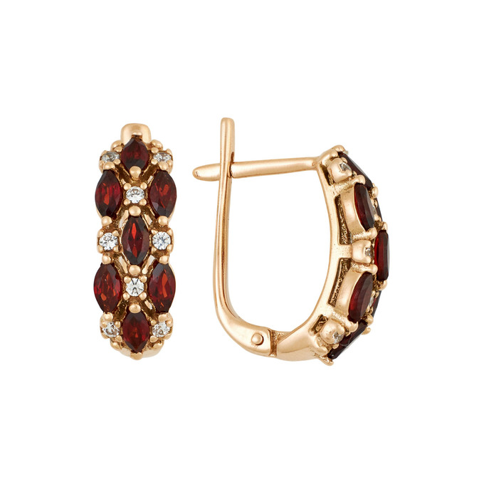 Серьги из золота 585 пробы с гранатами и фианитами, Л 2913 6130 за 52400