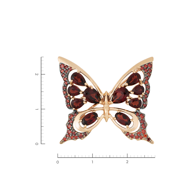 Брошь из золота 585 пробы c 10 гранатами и 50 камнями синтетическими, Л 4106 7298 за 28480